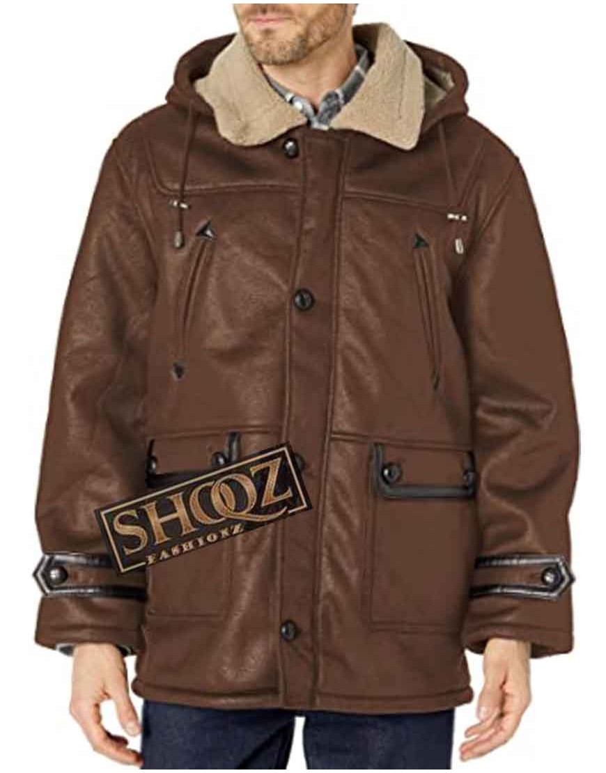 Men's Shearling Hooded Faux Leather Jacket